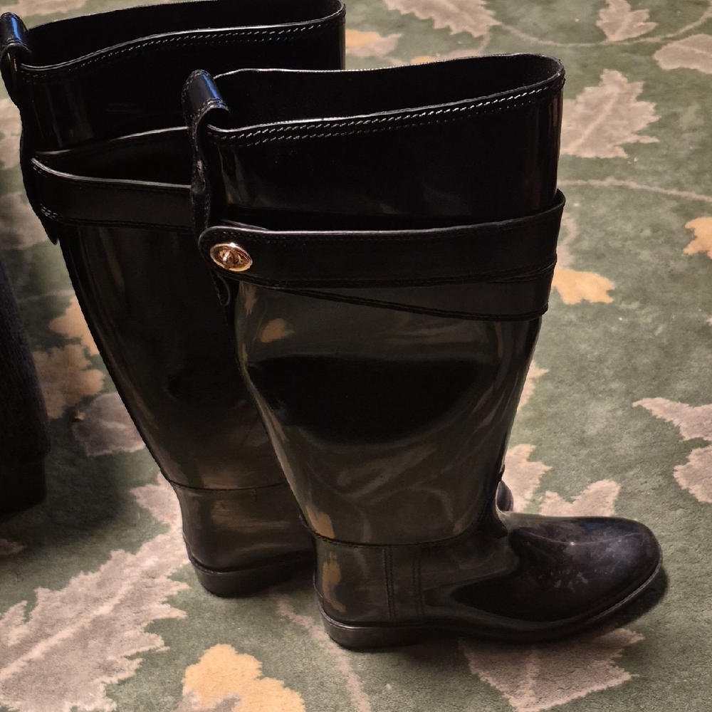 Coach Black Patent Rain Boots